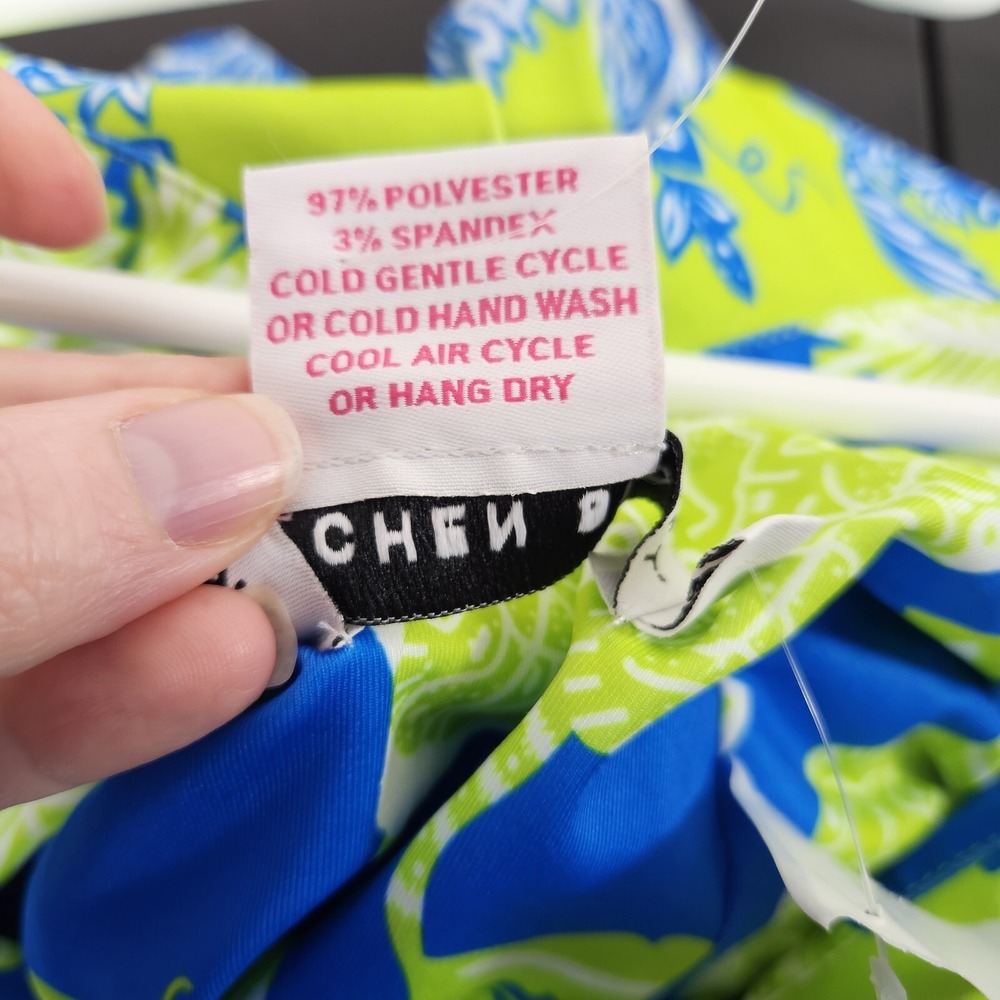 Gretchen Scott Fling Fantasy Dress Lime Green Blue Floral Size XS Ruffle V Neck - Picture 10 of 13